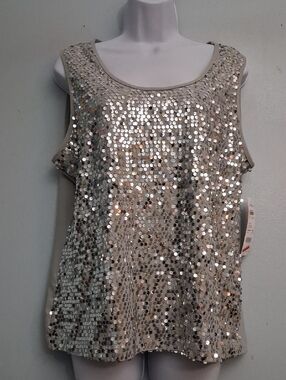 Elementz Size XL Petite Women's Gray Silver Sequin Tank Top